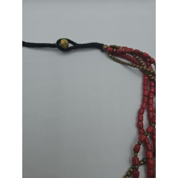 Vtg Southwestern Native American Brass Pendant Red Beads 18" - Picture 5 of 10